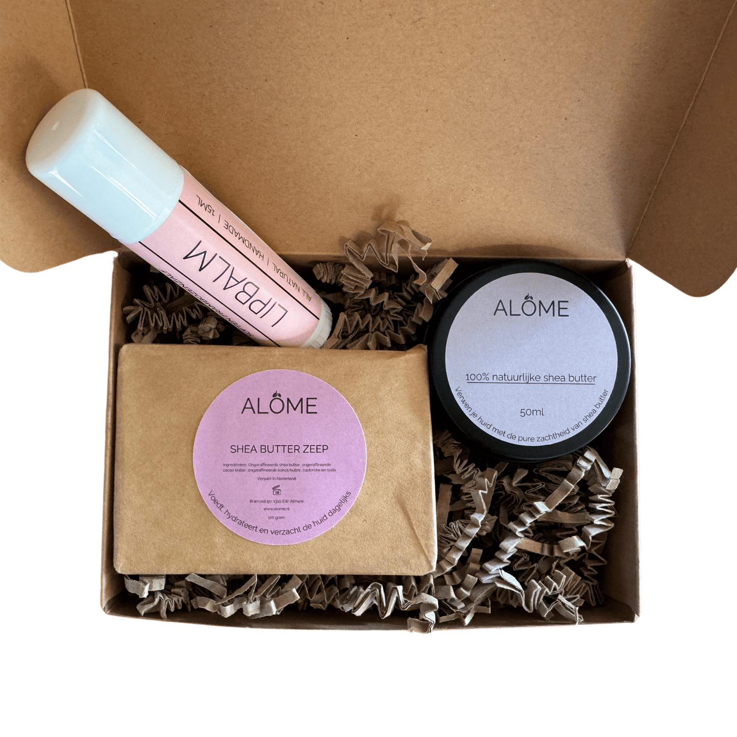 Giftbox met shea butter, lippenbalsem en shea butter zeep