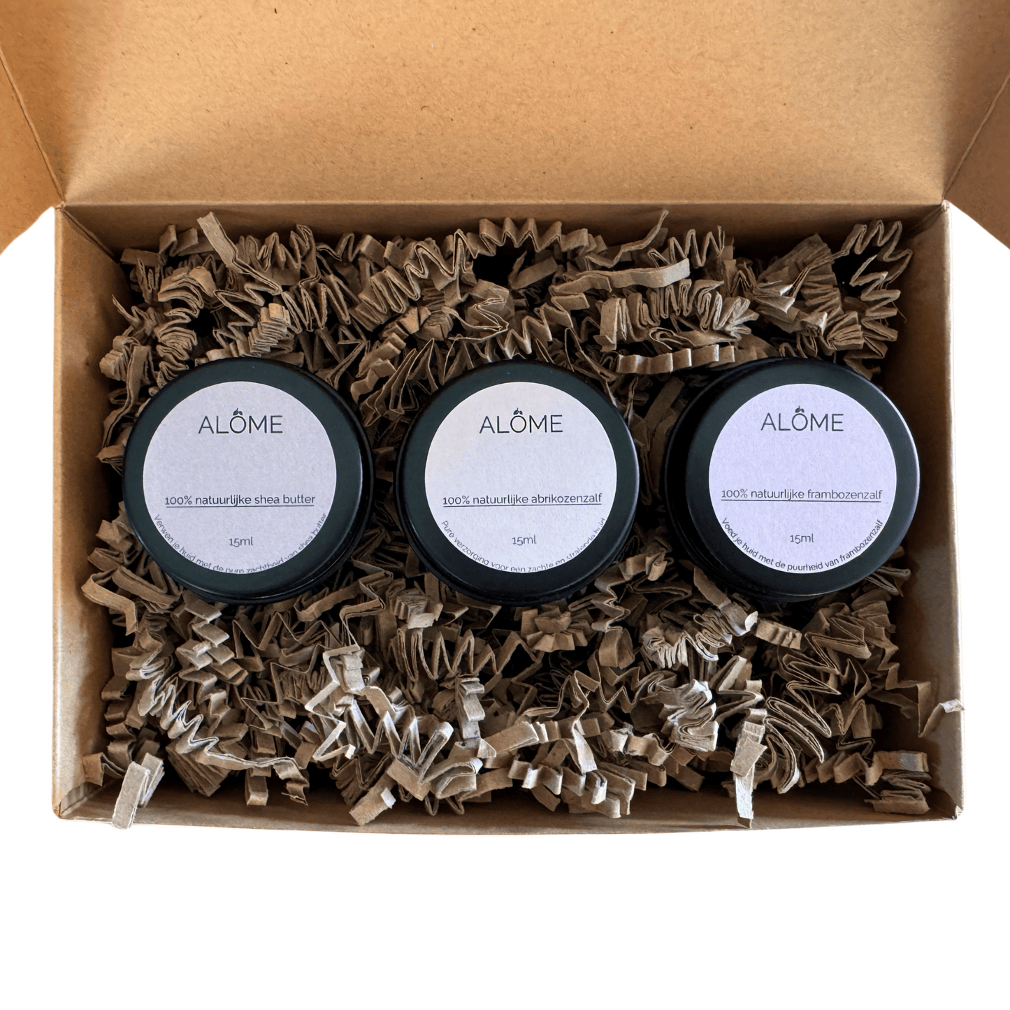 Giftbox shea butter, abrikozenzalf, frambozenzalf