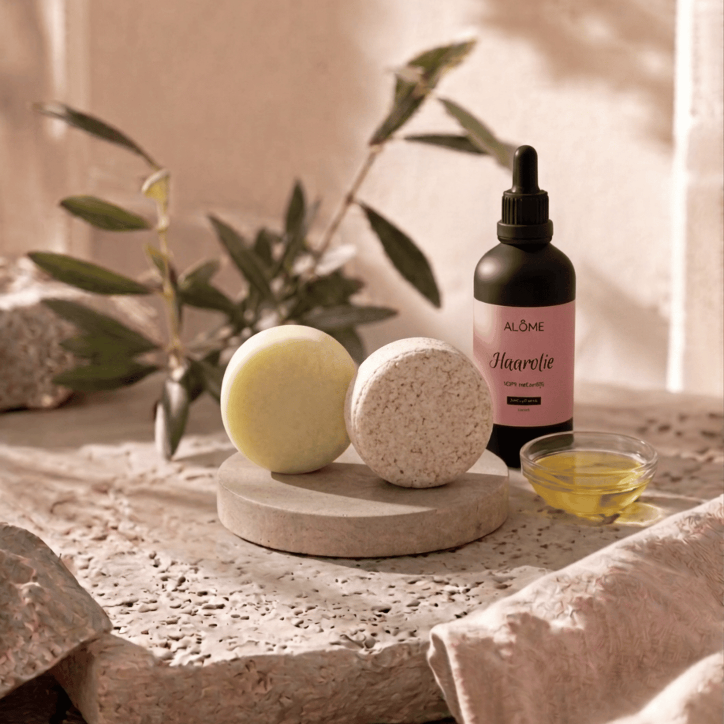 Gevoelige hoofdhuidbundel met shampoo bar, conditioner bar en haarolie