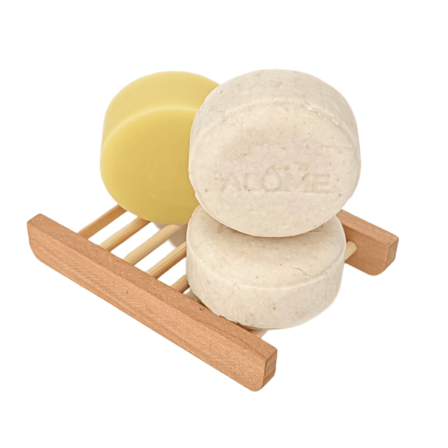 Vegan gevoelige hoofdhuid shampoo bar en conditioner op zeepbakje