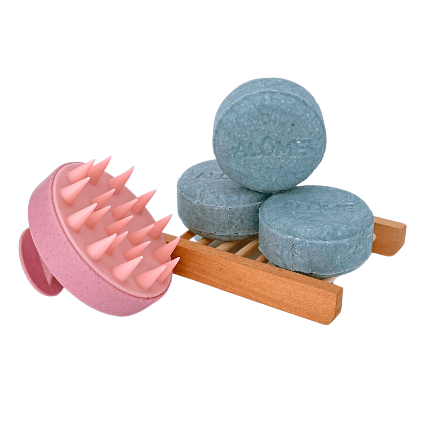 Vet haar droge punten shampoo bar op zeepbakje hout met massage borstel