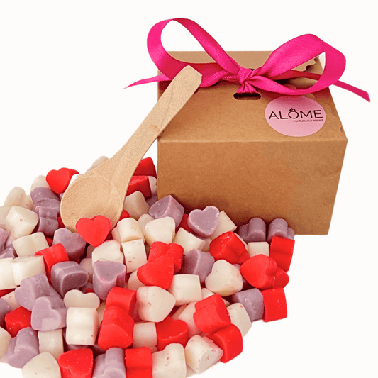 Hartjes waxmelts met houten lepel en cadeaudoosje. 