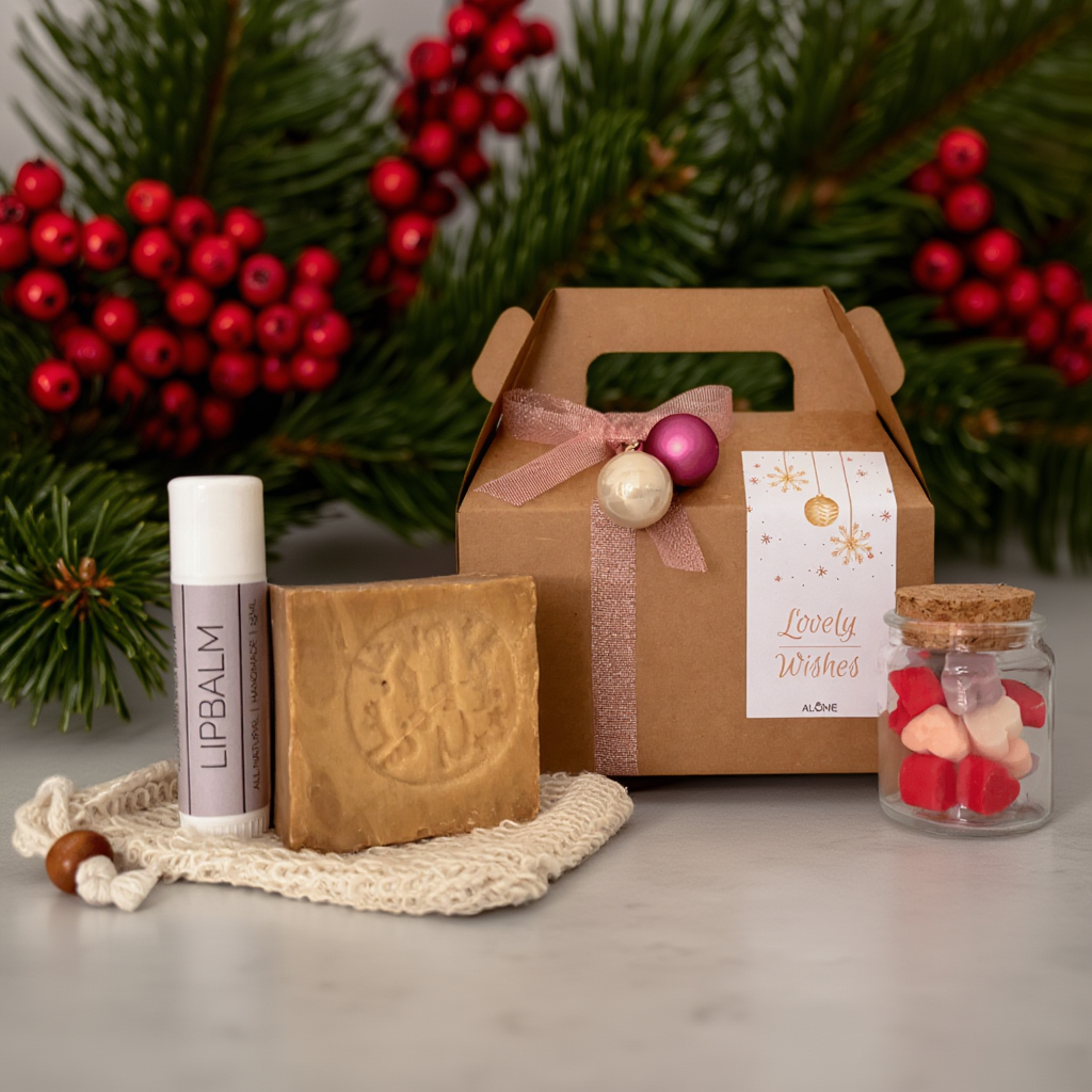 Kerst cadeaubox met verzorgingsproducten en waxmelts