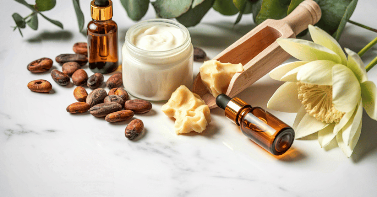 Body butter, haarolie, shea butter, bamboe schepje.