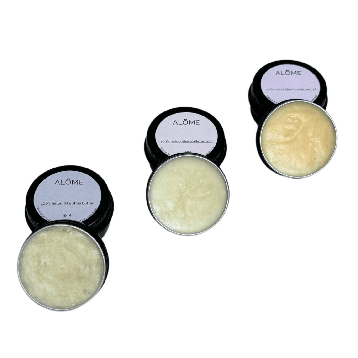 Alôme samples shea butter. abrikozenzalf, frambozenzalf 15ml